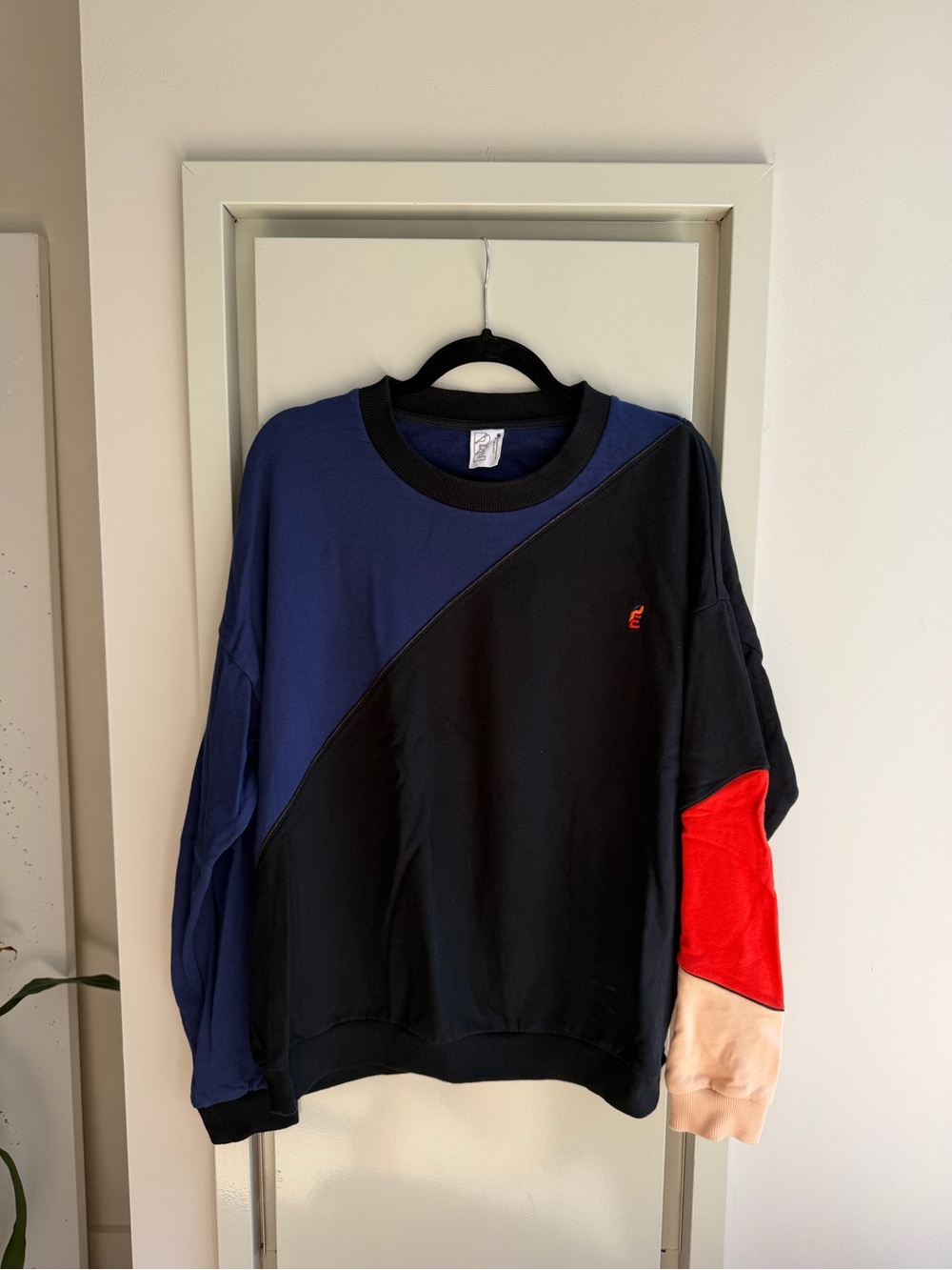 P.E. Nation Colorblock Crewneck Sweatshirt in Navy, Black, Tan & Red
